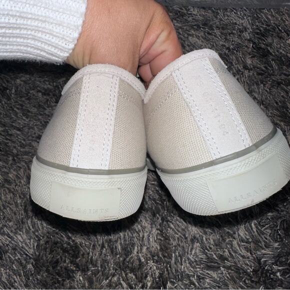 All Saints Cream Canvas Sneakers Classic Minimalist Design Women’s Size 12 - Picture 7 of 10